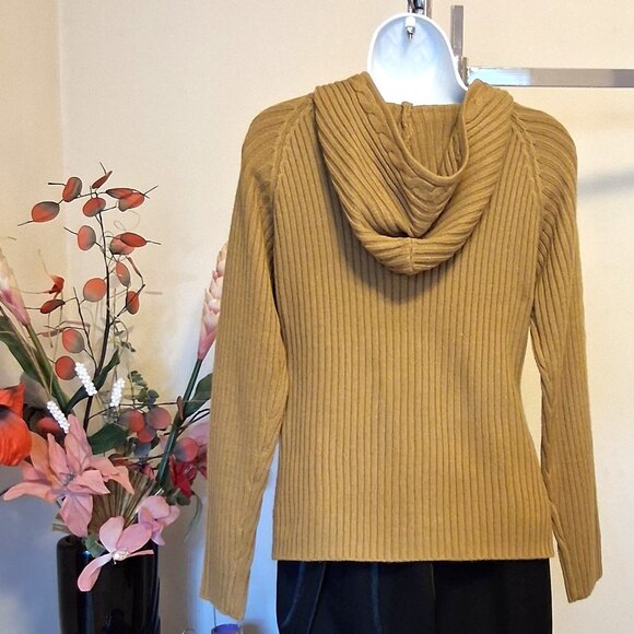 NWT Women's Yellow Camel Zip-Up Hooded Cardigan Knitwear Sweater 6 S - Picture 3 of 9